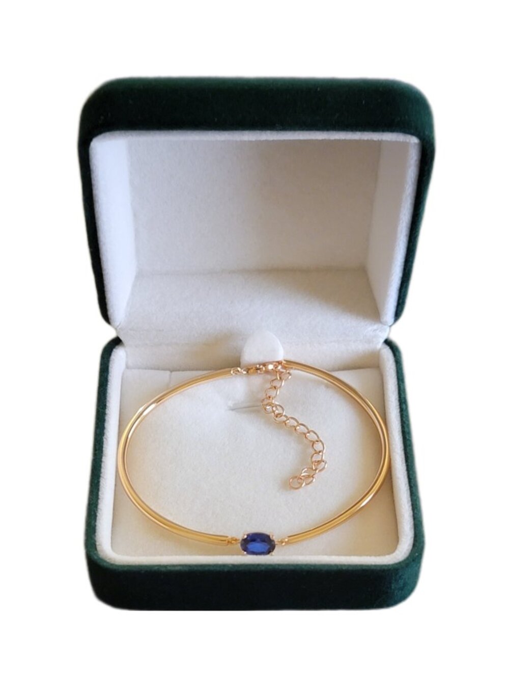 1CT Lab Sapphire Adjustable Cuff Bangle S925 Gold Plated 5–7.5" NWT